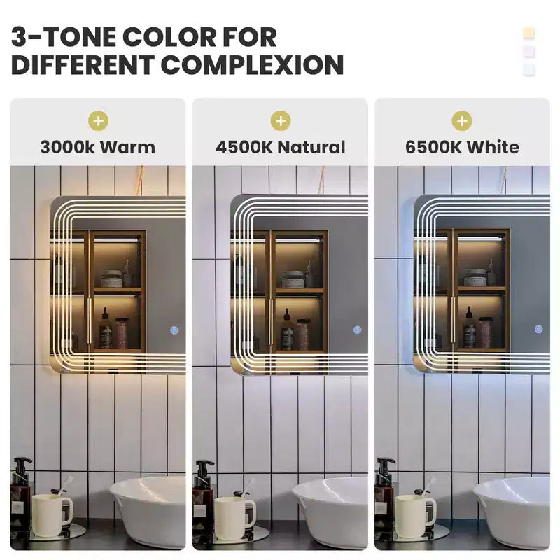 Costway Specchio da Bagno Rettangolare a LED da Parete Dimmerabile a 3 Colori con Interruttore a Sfioramento per Trucco