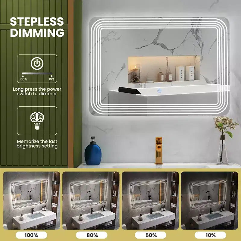Costway Specchio da Bagno Rettangolare a LED da Parete Dimmerabile a 3 Colori con Interruttore a Sfioramento per Trucco