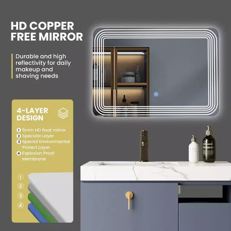 Costway Specchio da Bagno Rettangolare a LED da Parete Dimmerabile a 3 Colori con Interruttore a Sfioramento per Trucco