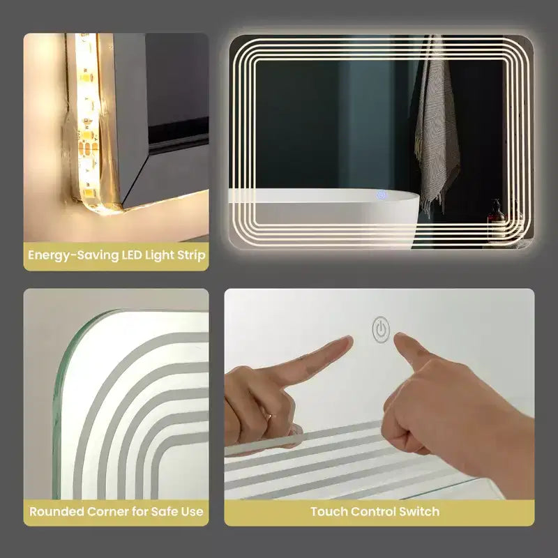 Costway Specchio da Bagno Rettangolare a LED da Parete Dimmerabile a 3 Colori con Interruttore a Sfioramento per Trucco
