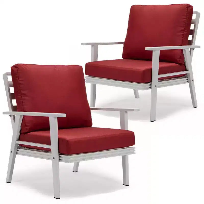 LeisureMod Walbrooke - Set di 2 poltrone moderne da esterno in alluminio bianco antiruggine con braccioli larghi e design adatto a tutte le stagioni
