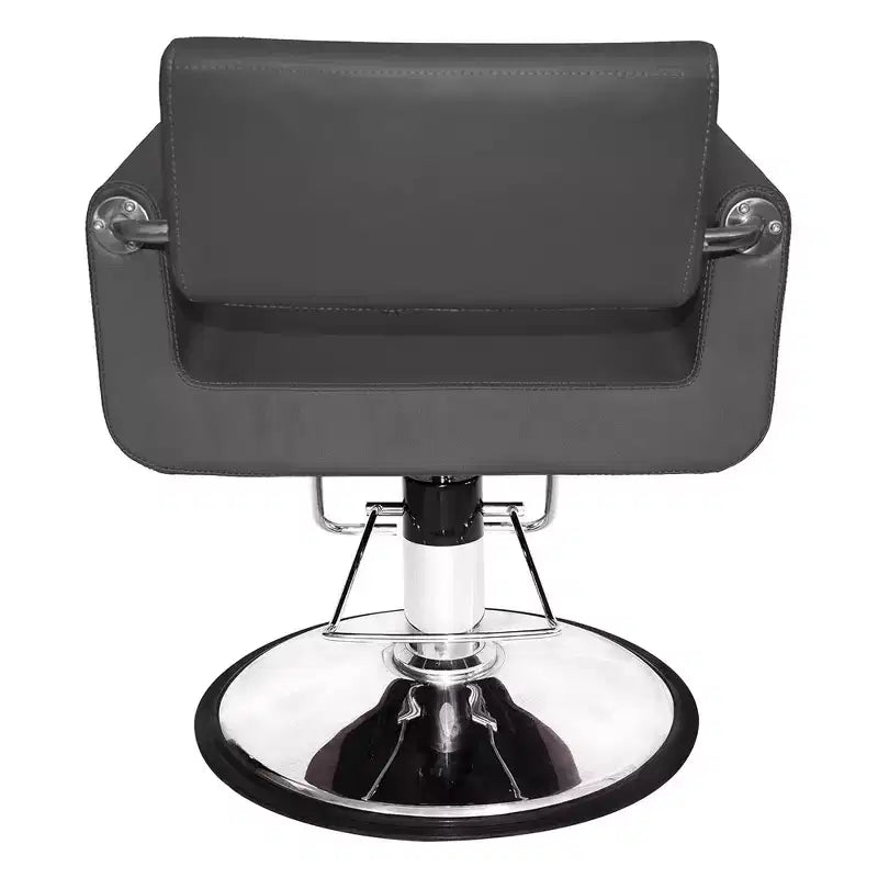 Sedia da salone professionale Chromium Brooklyn con cuscini in schiuma ad alta densità e struttura in acciaio per tagli, styling e permanenti, grigia