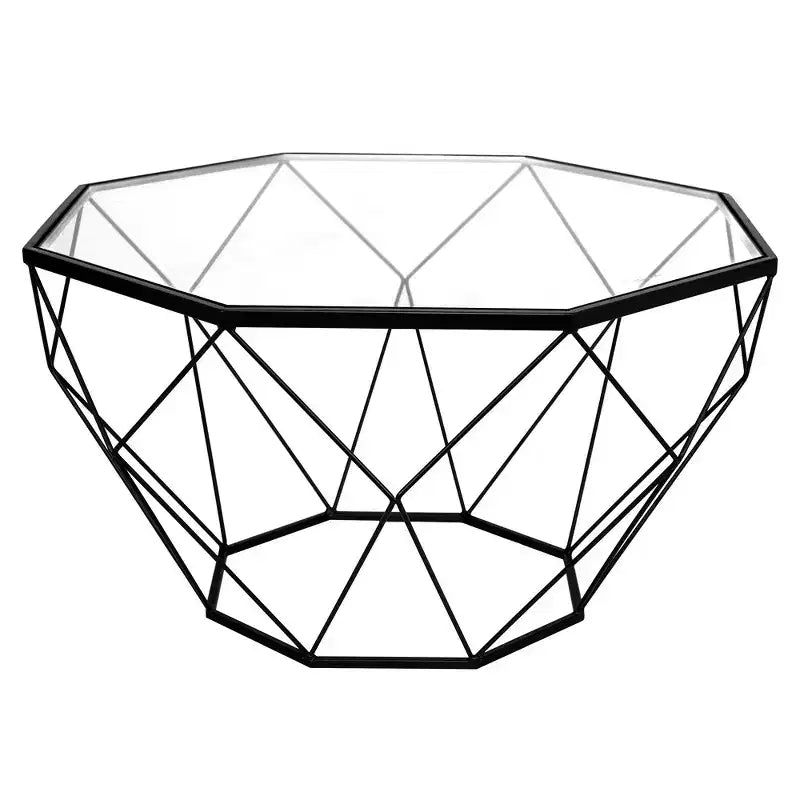 LeisureMod Malibu Modern 31 Octagon Coffee Table with Glass Top and Geometric Wire Frame for Living Room or Small Spaces