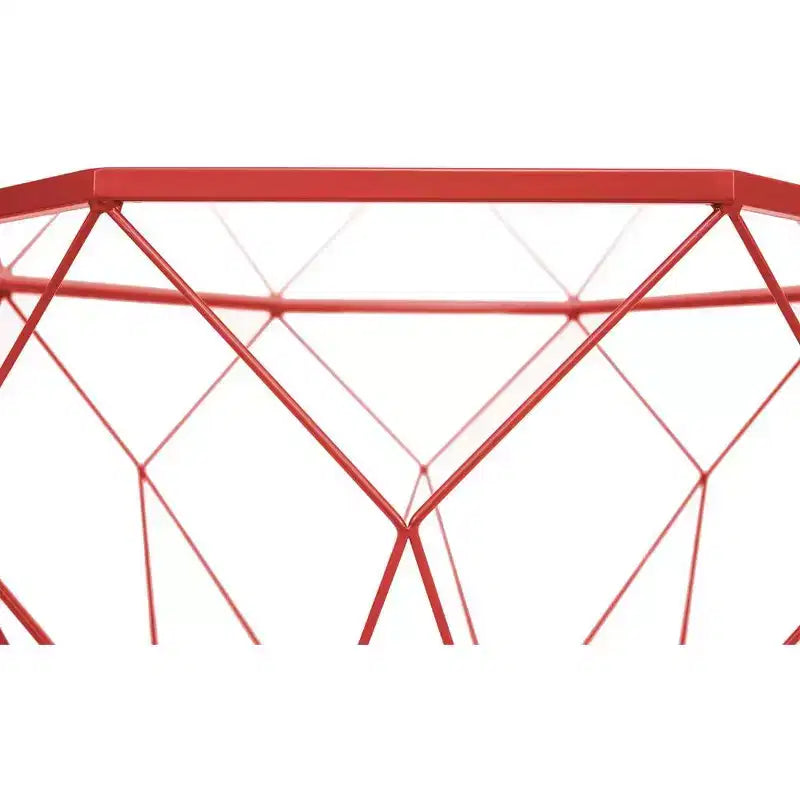 Tavolino da Caffè Ottagonale da 31" con Piano in Vetro e Base a Struttura Geometrica in Filo Metallico