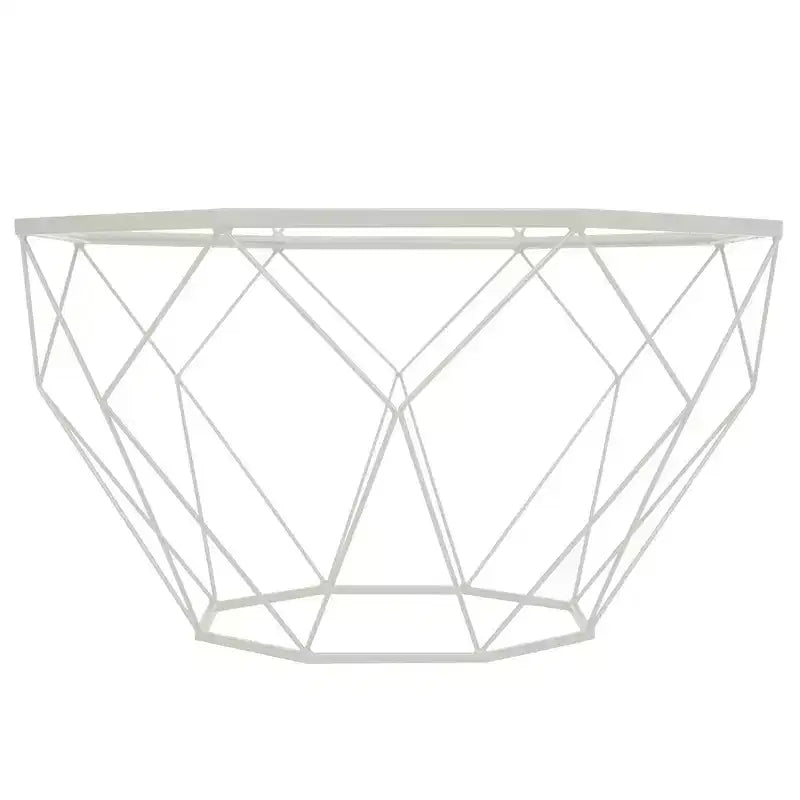 Tavolino da Caffè Ottagonale da 31" con Piano in Vetro e Base a Struttura Geometrica in Filo Metallico