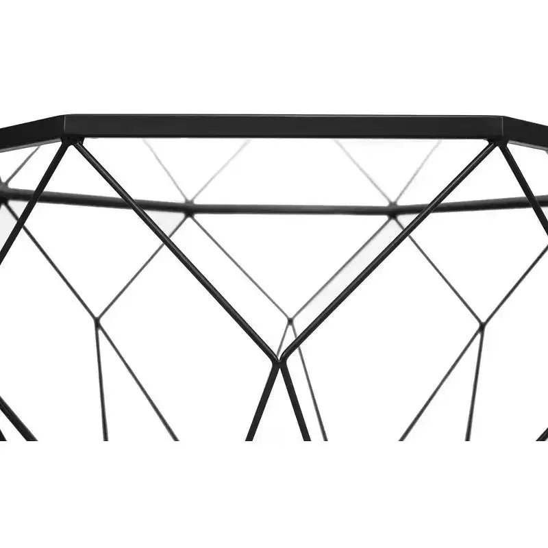 Tavolino da Caffè Ottagonale da 31" con Piano in Vetro e Base a Struttura Geometrica in Filo Metallico
