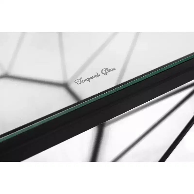 Tavolino da Caffè Ottagonale da 31" con Piano in Vetro e Base a Struttura Geometrica in Filo Metallico