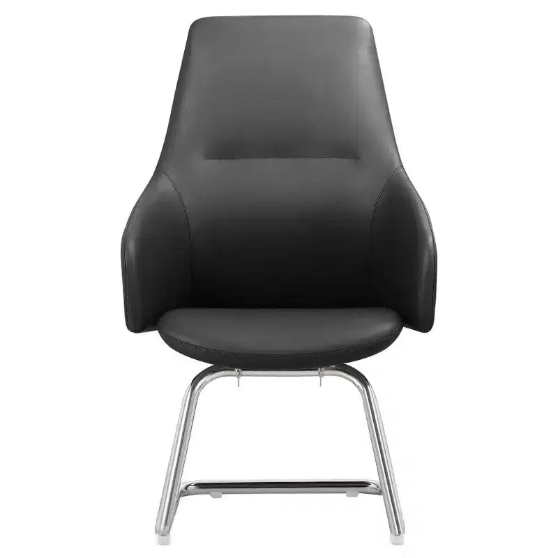Sedia da ufficio moderna in pelle con base a slitta in ferro, sedia ergonomica per scrivania e ospiti