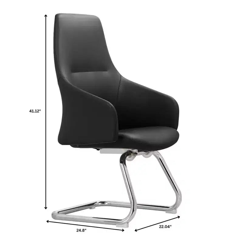 Sedia da ufficio moderna in pelle con base a slitta in ferro, sedia ergonomica per scrivania e ospiti