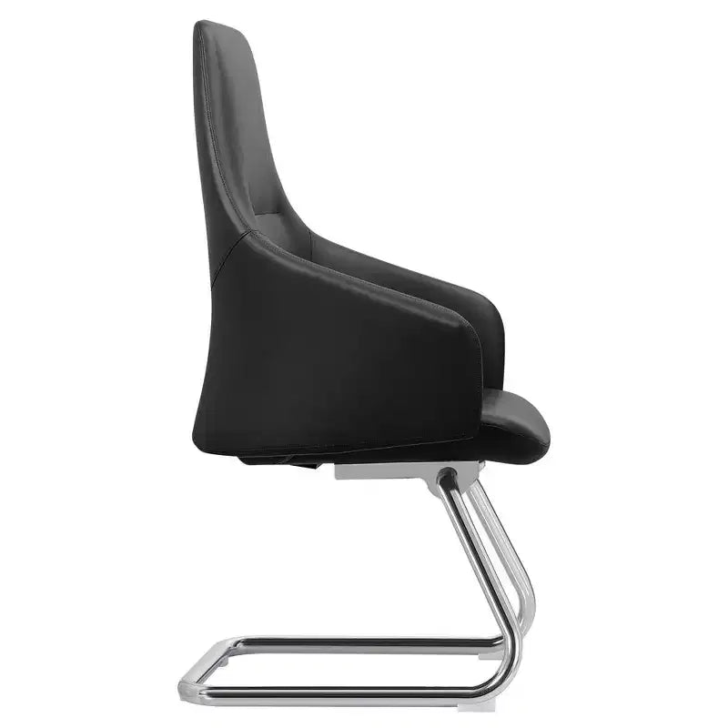 Sedia da ufficio moderna in pelle con base a slitta in ferro, sedia ergonomica per scrivania e ospiti