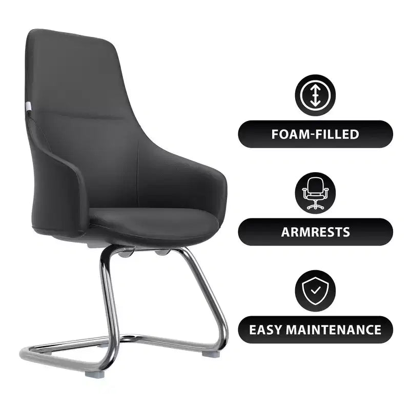 Sedia da ufficio moderna in pelle con base a slitta in ferro, sedia ergonomica per scrivania e ospiti