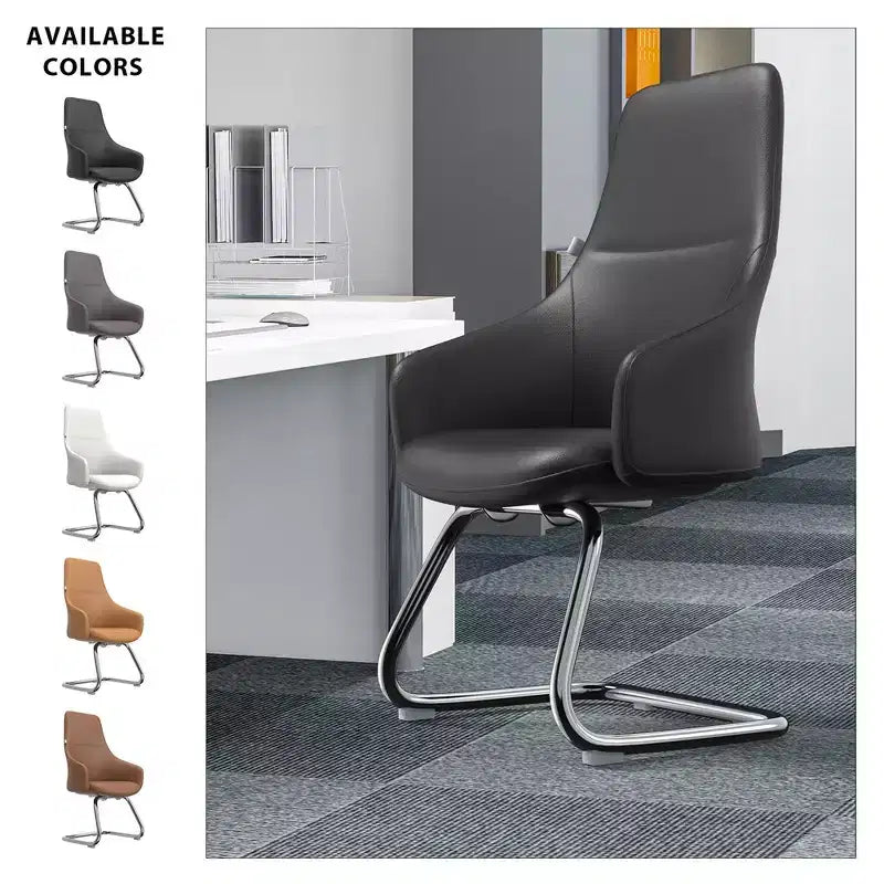 Sedia da ufficio moderna in pelle con base a slitta in ferro, sedia ergonomica per scrivania e ospiti