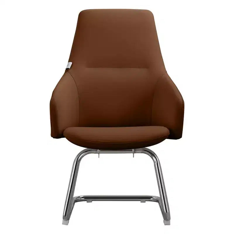 Sedia da ufficio moderna in pelle con base a slitta in ferro, sedia ergonomica per scrivania e ospiti