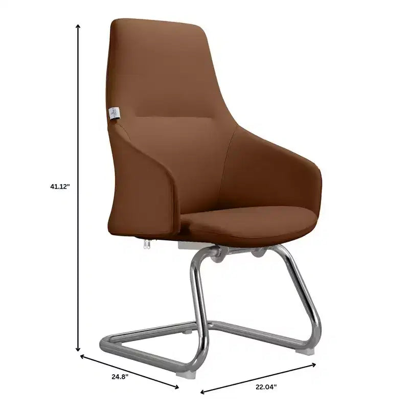 Sedia da ufficio moderna in pelle con base a slitta in ferro, sedia ergonomica per scrivania e ospiti