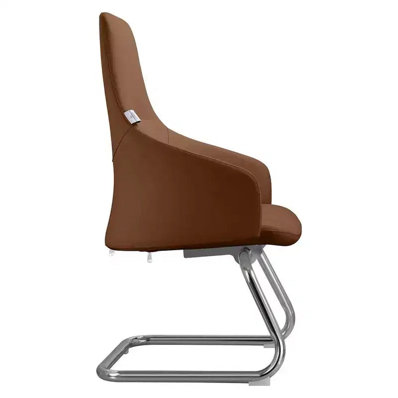 Sedia da ufficio moderna in pelle con base a slitta in ferro, sedia ergonomica per scrivania e ospiti
