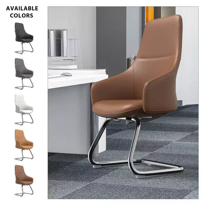 Sedia da ufficio moderna in pelle con base a slitta in ferro, sedia ergonomica per scrivania e ospiti