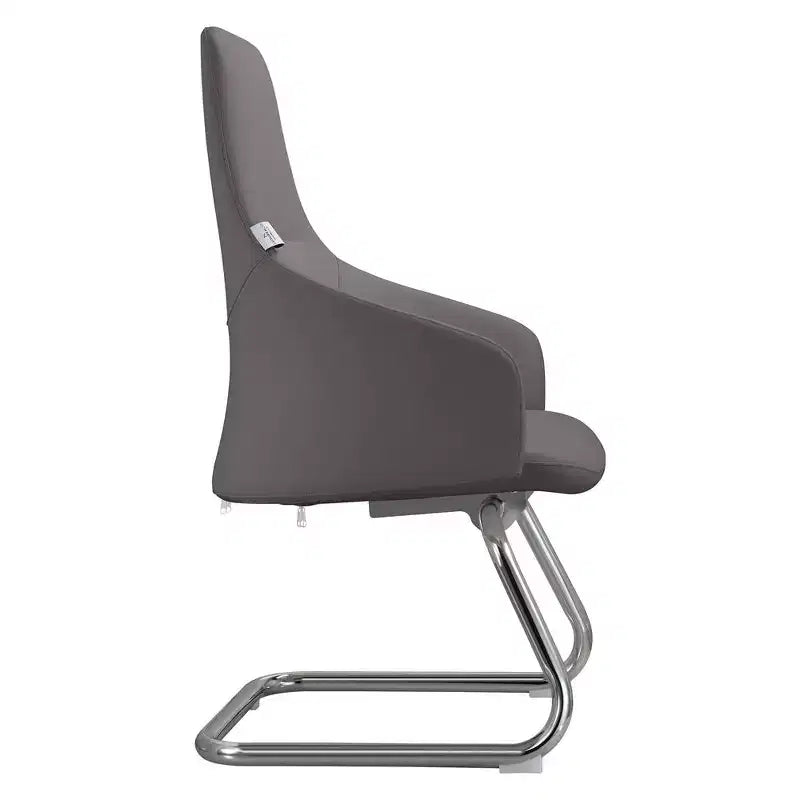 Sedia da ufficio moderna in pelle con base a slitta in ferro, sedia ergonomica per scrivania e ospiti