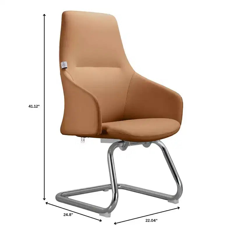 Sedia da ufficio moderna in pelle con base a slitta in ferro, sedia ergonomica per scrivania e ospiti