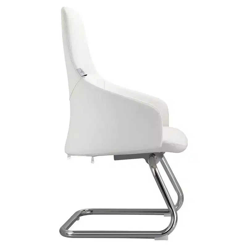 Sedia da ufficio moderna in pelle con base a slitta in ferro, sedia ergonomica per scrivania e ospiti