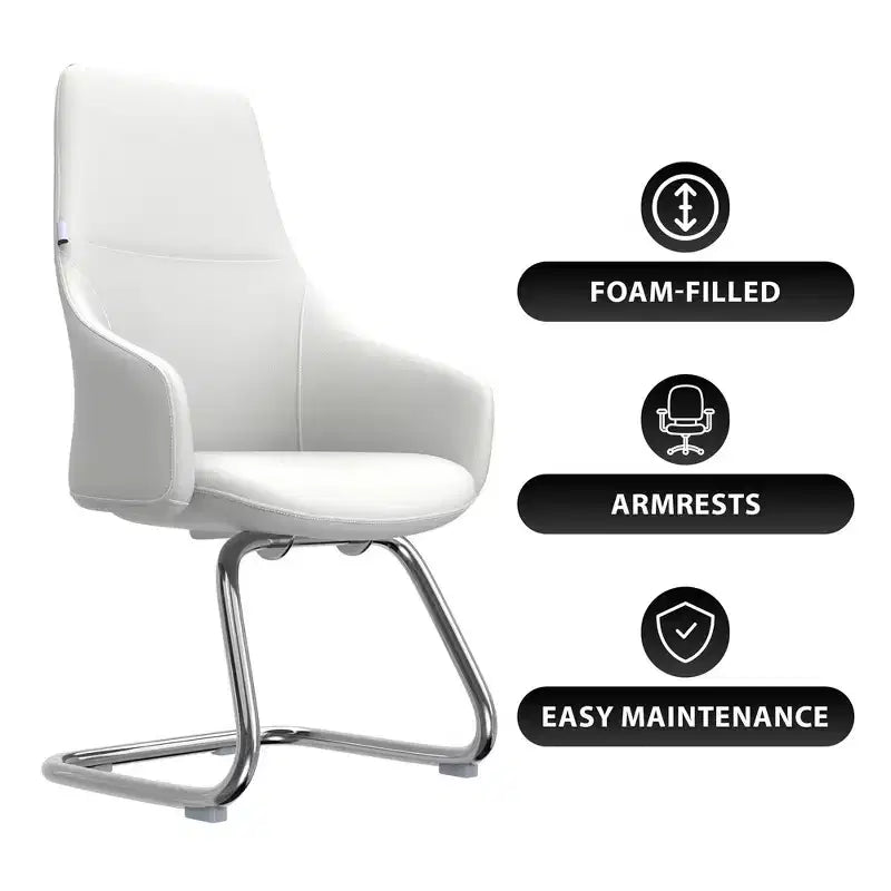 Sedia da ufficio moderna in pelle con base a slitta in ferro, sedia ergonomica per scrivania e ospiti