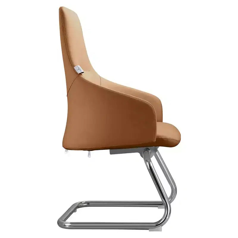Sedia da ufficio moderna in pelle con base a slitta in ferro, sedia ergonomica per scrivania e ospiti