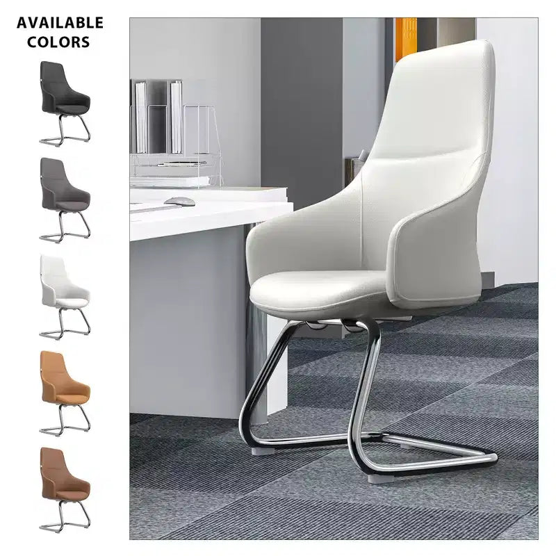 Sedia da ufficio moderna in pelle con base a slitta in ferro, sedia ergonomica per scrivania e ospiti