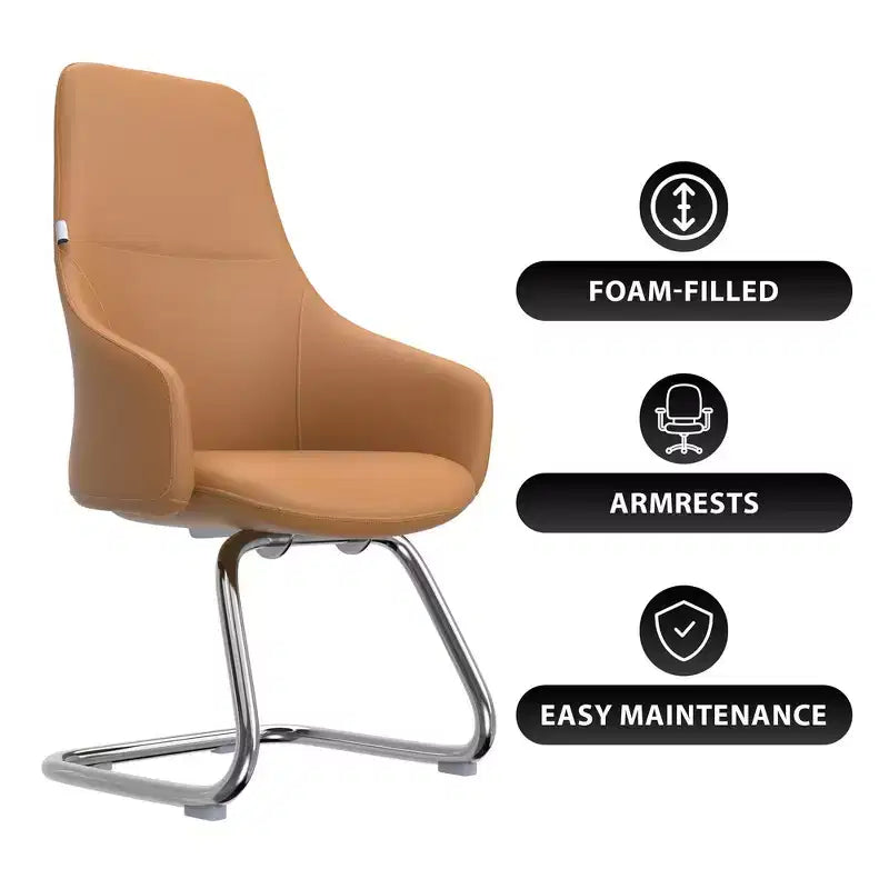 Sedia da ufficio moderna in pelle con base a slitta in ferro, sedia ergonomica per scrivania e ospiti