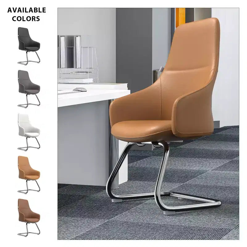 Sedia da ufficio moderna in pelle con base a slitta in ferro, sedia ergonomica per scrivania e ospiti