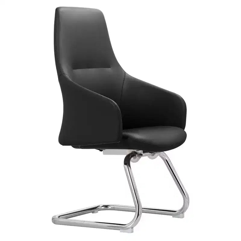 Sedia da ufficio moderna in pelle con base a slitta in ferro, sedia ergonomica per scrivania e ospiti
