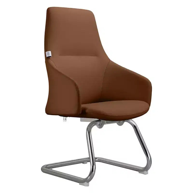 Sedia da ufficio moderna in pelle con base a slitta in ferro, sedia ergonomica per scrivania e ospiti
