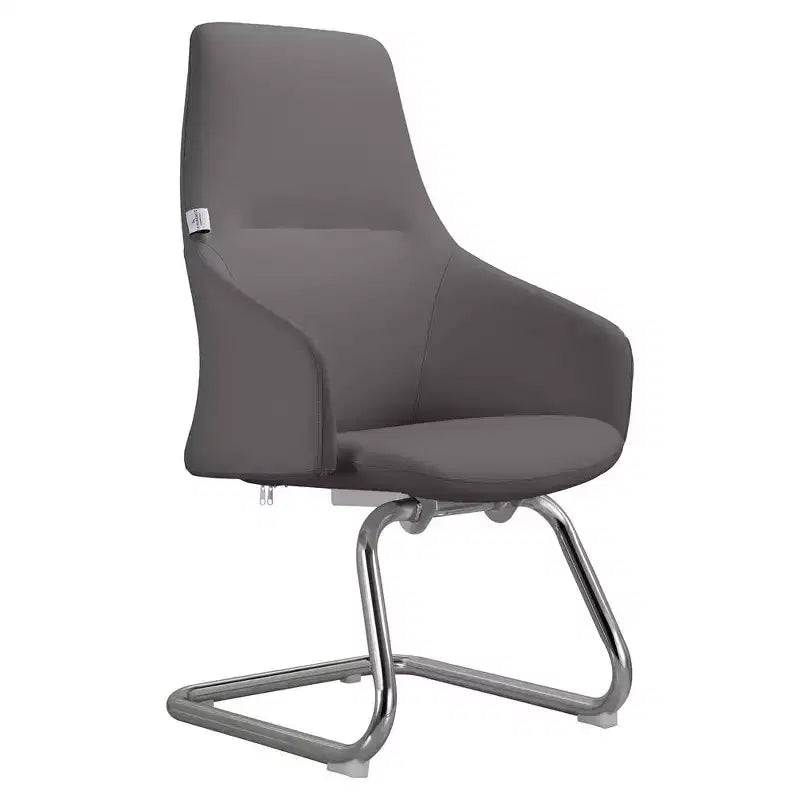Sedia da ufficio moderna in pelle con base a slitta in ferro, sedia ergonomica per scrivania e ospiti