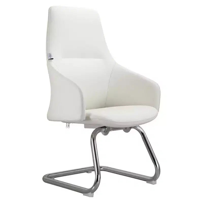 Sedia da ufficio moderna in pelle con base a slitta in ferro, sedia ergonomica per scrivania e ospiti