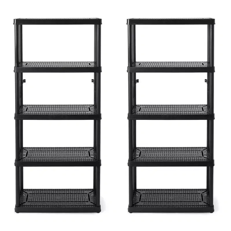Gracious Living 5 Shelf Fixed Height Ventilated Medium Duty Storage Unit Organizer System for Home, Garage, Basement, and Laundry, Black (2 Pack)