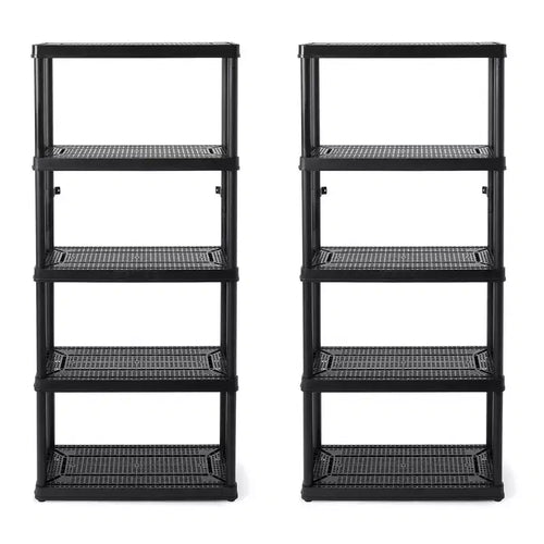 Gracious Living 5 Shelf Fixed Height Ventilated Medium Duty Storage Unit Organizer System for Home, Garage, Basement, and Laundry, Black (2 Pack)