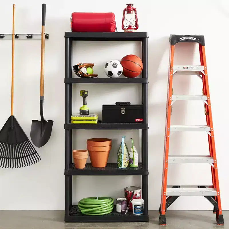Organizzatore a 5 ripiani ventilato per casa, garage e lavanderia, nero (confezione da 2)