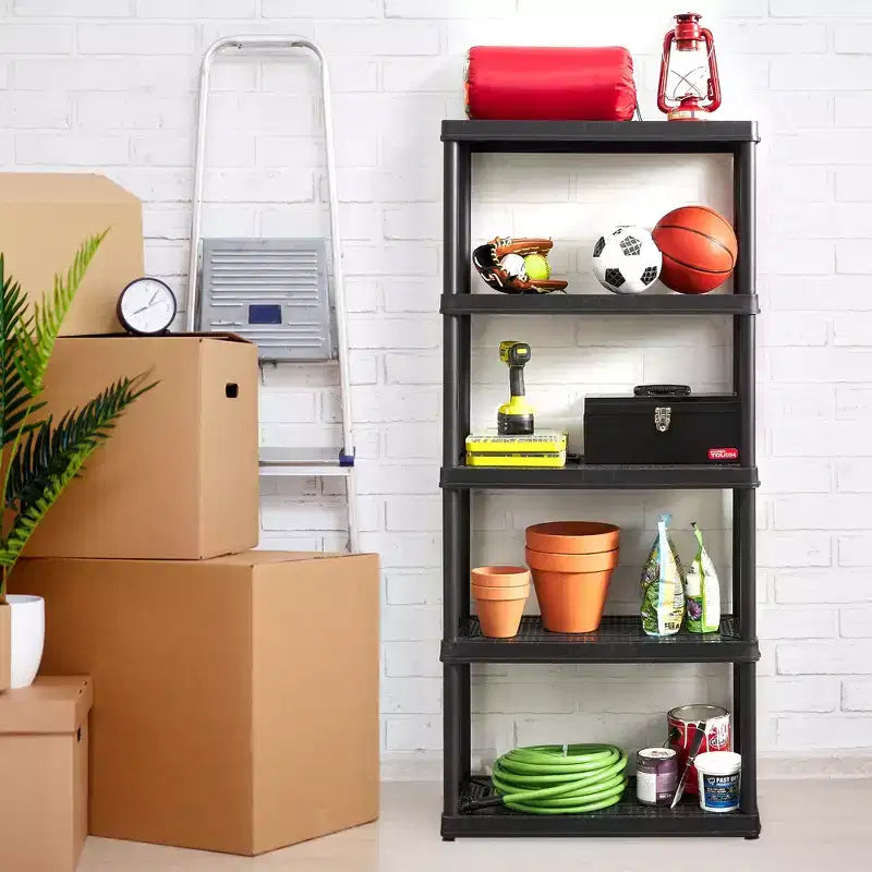 Organizzatore a 5 ripiani ventilato per casa, garage e lavanderia, nero (confezione da 2)
