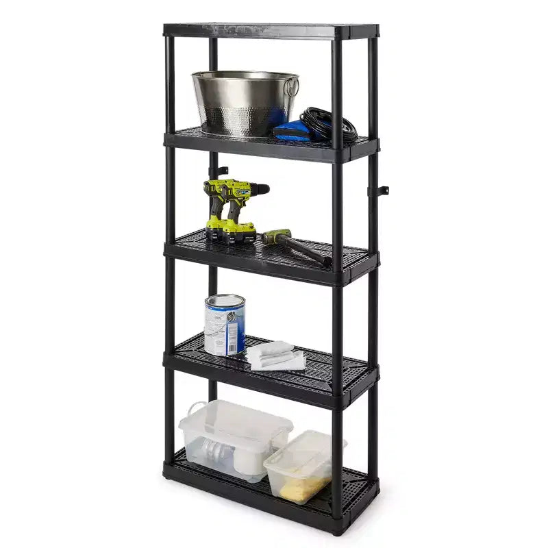 Organizzatore a 5 ripiani ventilato per casa, garage e lavanderia, nero (confezione da 2)