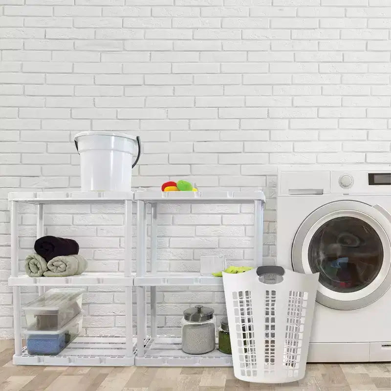 Cesta Portabiancheria Grande da 87,5 litri, Leggera e Ventilata, con Manici, Bianca (Confezione da 5)