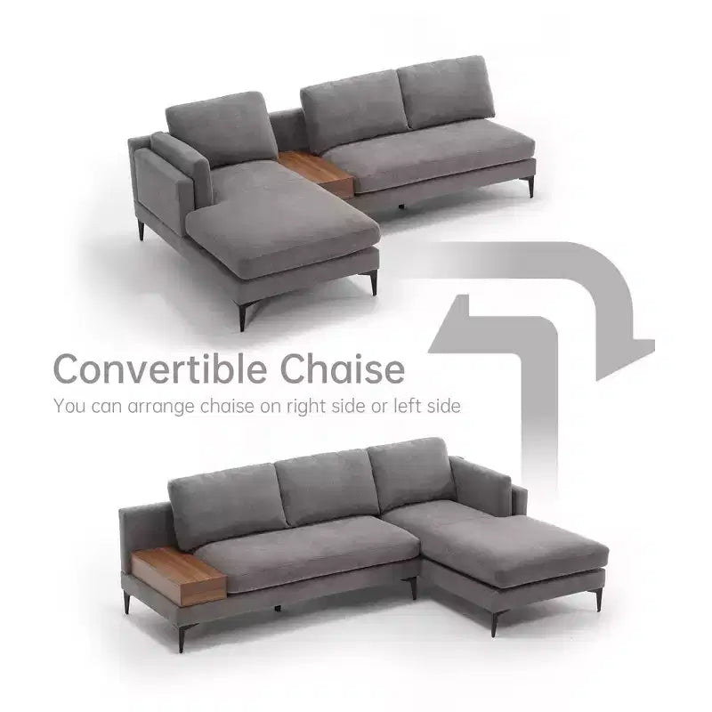 Divano sezionale a 3 posti a L minimalista con chaise longue reversibile