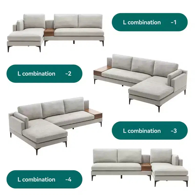 Divano sezionale a 3 posti a L minimalista con chaise longue reversibile