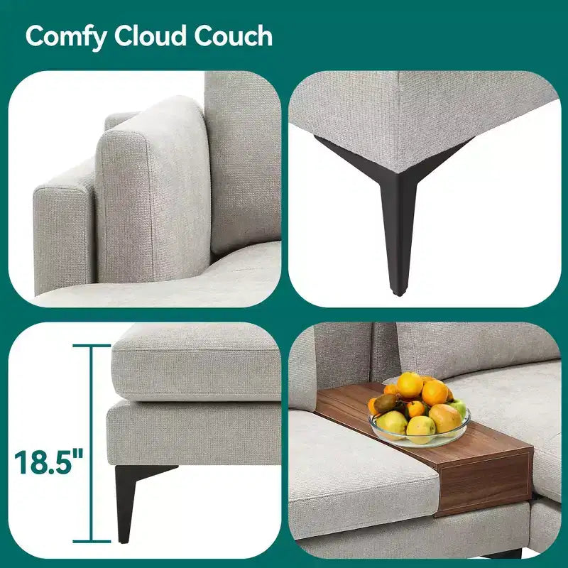 Divano sezionale a 3 posti a L minimalista con chaise longue reversibile