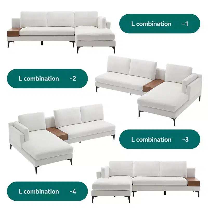 Divano sezionale a 3 posti a L minimalista con chaise longue reversibile