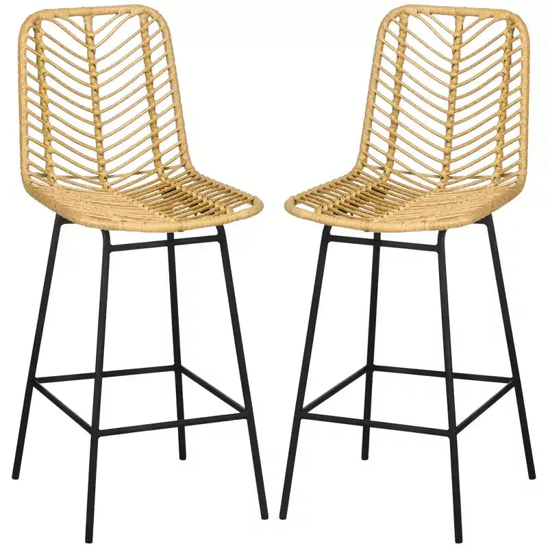 Sgabelli da bar moderni in rattan e vimini ad altezza bancone con base in acciaio
