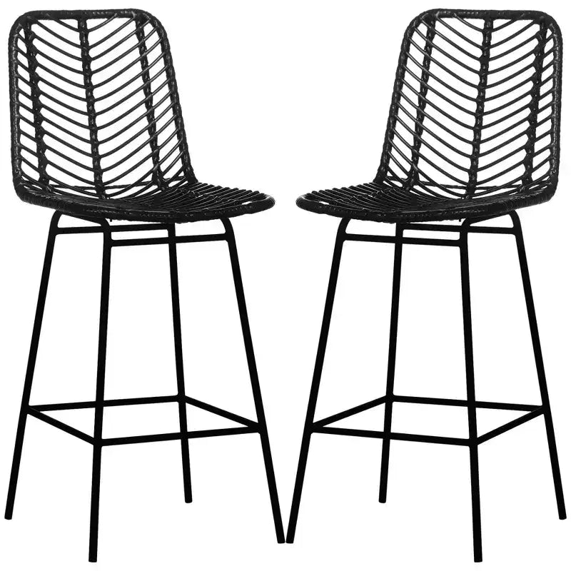 Sgabelli da bar moderni in rattan e vimini ad altezza bancone con base in acciaio