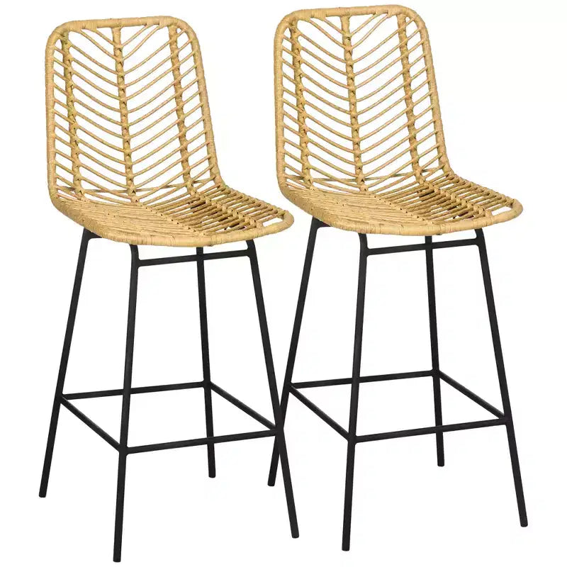 Sgabelli da bar moderni in rattan e vimini ad altezza bancone con base in acciaio