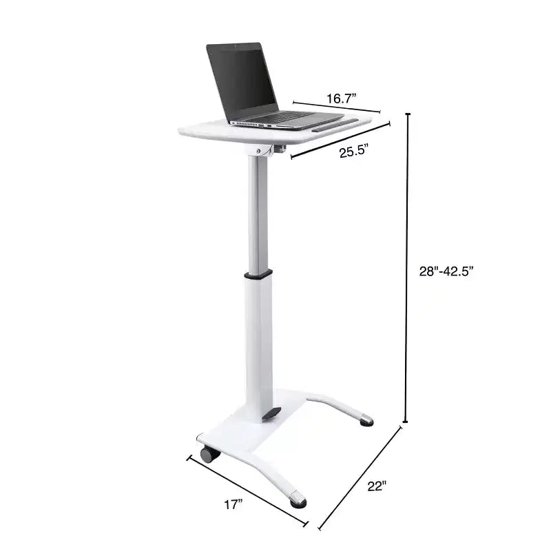 Podio inclinato pneumatico regolabile in altezza per laptop con altoparlanti (bianco, larghezza 25,5")