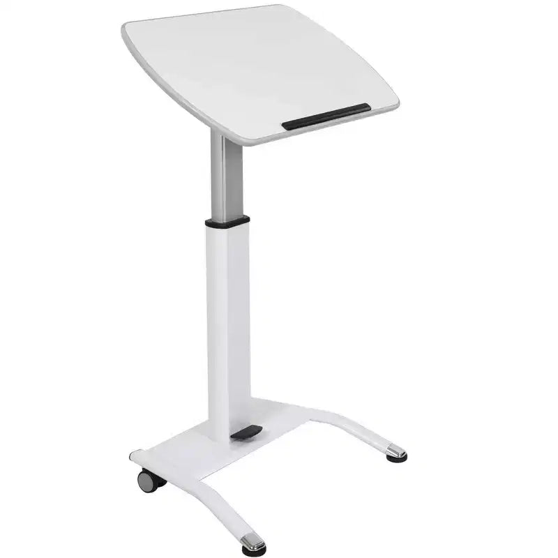 Podio inclinato pneumatico regolabile in altezza per laptop con altoparlanti (bianco, larghezza 25,5")