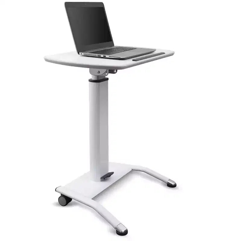 Podio inclinato pneumatico regolabile in altezza per laptop con altoparlanti (bianco, larghezza 25,5")