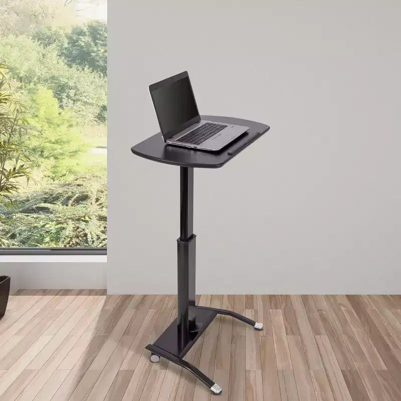 Podio inclinato pneumatico regolabile in altezza per laptop con altoparlanti (bianco, larghezza 25,5")