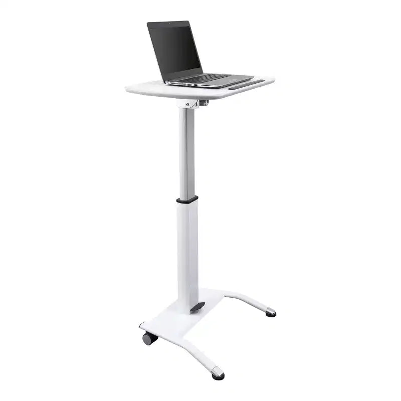 Podio inclinato pneumatico regolabile in altezza per laptop con altoparlanti (bianco, larghezza 25,5")